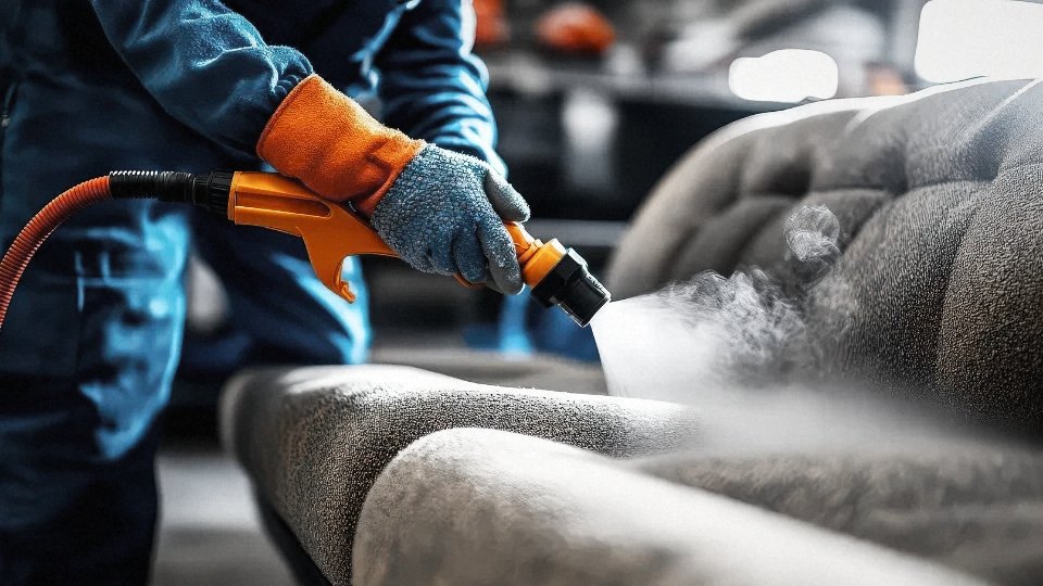Limpieza con vapor de un sillón tapizado